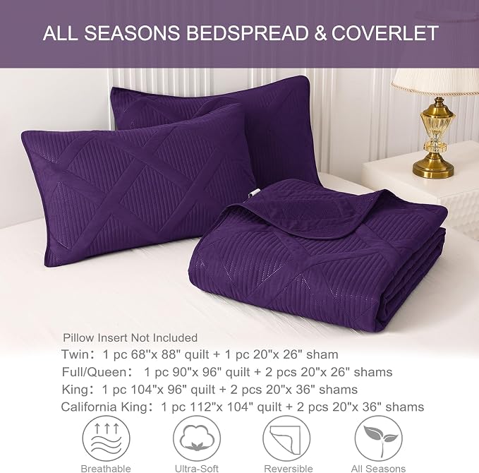 Exclusivo Mezcla King Quilt Set- Deep Purple Quilts Bedding Set - Image 6