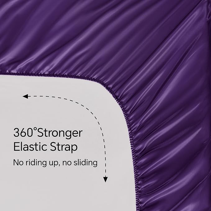 BEDELITE Satin Sheets Twin Size Bed Set, Luxury Soft Plum Purple Silky Sheets - Image 5