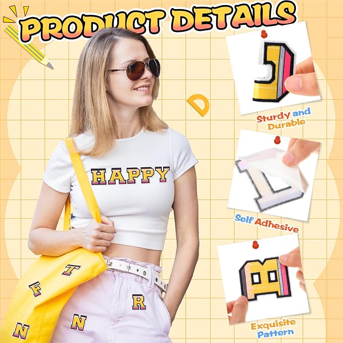 WILLBOND 52 Pcs Back to School Alphabet Patches Pencil Self Adhesive Iron on - Image 3