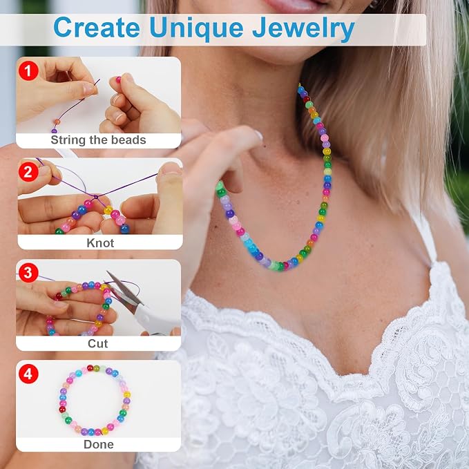 XSEINO About 1200PCS 6mm Glass Beads Bracelet Making Kit, 24 Colorful Nature - Image 4