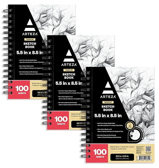 ARTEZA Spiral Sketch Book 5.5x8.5 Drawing Pad 3 Pack 200 Sheets Sketch Pads by Unknown