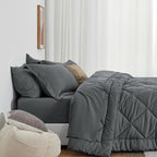 Love's cabin King Size Comforter Set Dark Grey, 7 Pieces King Bed in a Bag - Image 3