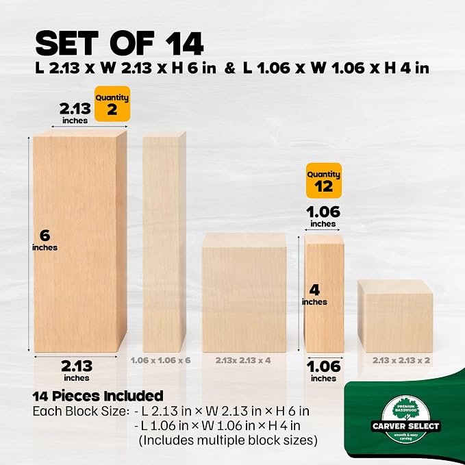 Basswood Carving Blocks Set of 14 – Wood Carving Kit - Image 4