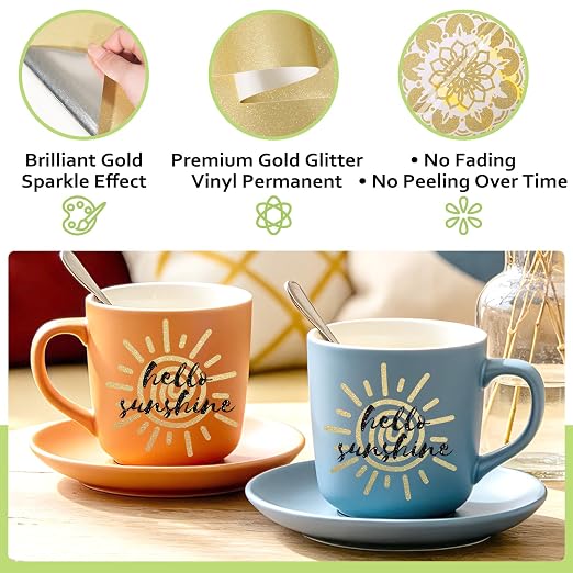 TECKWRAP Gold Glitter Permanent Vinyl 12" x 5ft Roll, Shimmer Gold Adhesive - Image 5
