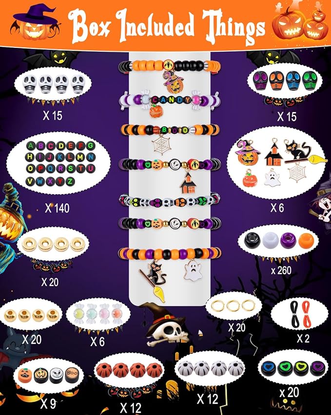 Taybonds Halloween Beads for Bracelet Jewelry Making Kit, Skull Polymer Clay - Image 4