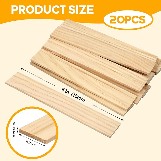 Wood Strips Slats for Wall, Square Wooden Dowels for Crafts 1/8"x 1" x 6" - Image 3
