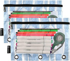 Blue Striped Bow Pencil Pouch for 3 Ring Binder, 2 Pack Waterproof Pencil Bags - Image 2