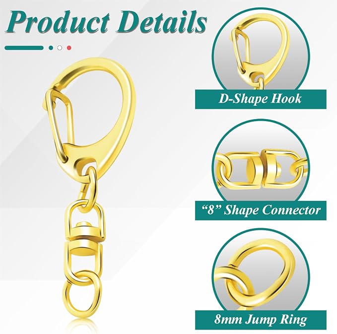 25 Pack Lobster Claw Clasps Keychain Kit, 4 Colors Keychain Clip - Image 3