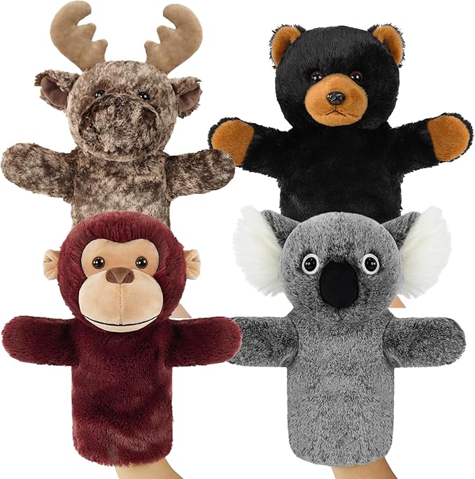 4 PCS Animal Hand Puppet Set 11'' Soft Realistic Wild Plush Puppets Toys by Okegztoa