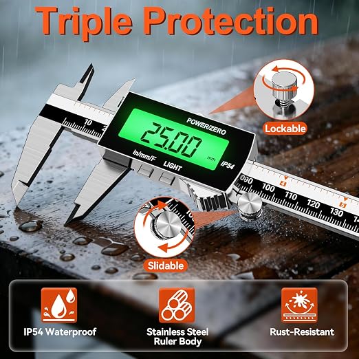 Preciva Backlight Digital Caliper, 6inch IP54 Waterproof Rechargeable - Image 5