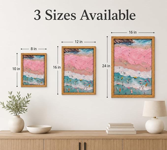 Framed Pink Girl Coastal Canvas Wall Art, Vintage Beach Painting Picture Wall - Image 5