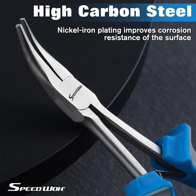 SPEEDWOX Long Reach Bent Nose Pliers 6 Inches 45 Degree Curved Mini Chain Nose - Image 2