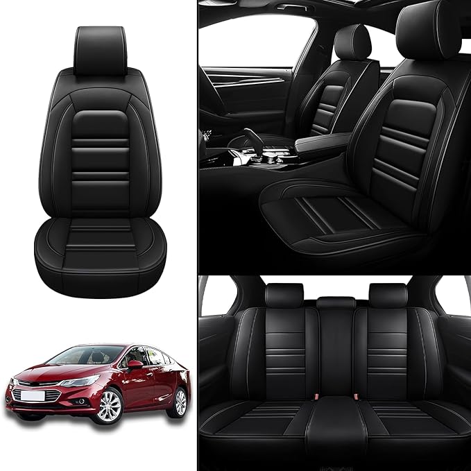 Seat Covers for Chevy Cruze 2011-2019 | 5-Seats Leather Seat Covers, Easy to Install Automotive Seat Covers Full Set (Full Set, Black)