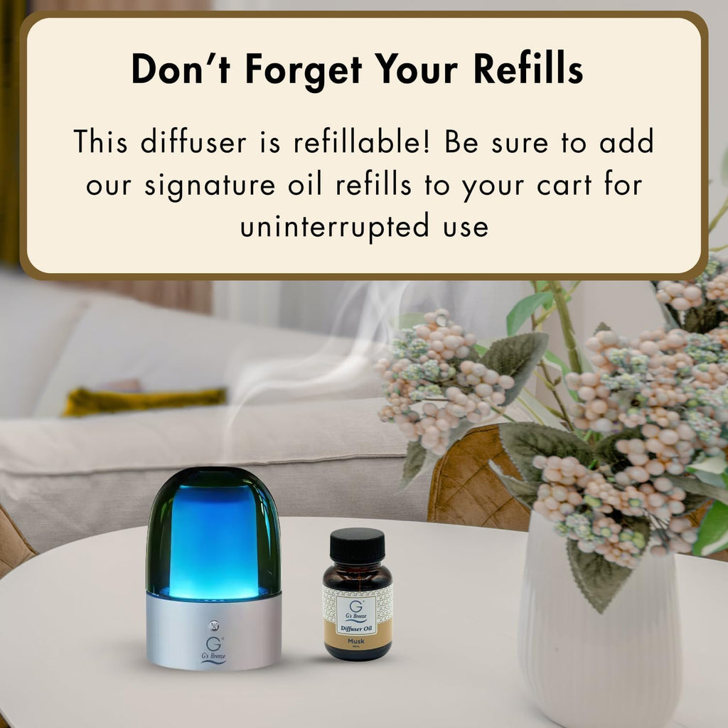 G’s Breeze Musk Diffuser Oil Refill – Warm, Rich & Soothing Musk Scent – Ideal for Bedrooms, Living Rooms, Offices & More – Elevate Your Space with a Timeless Aroma – 60 ML