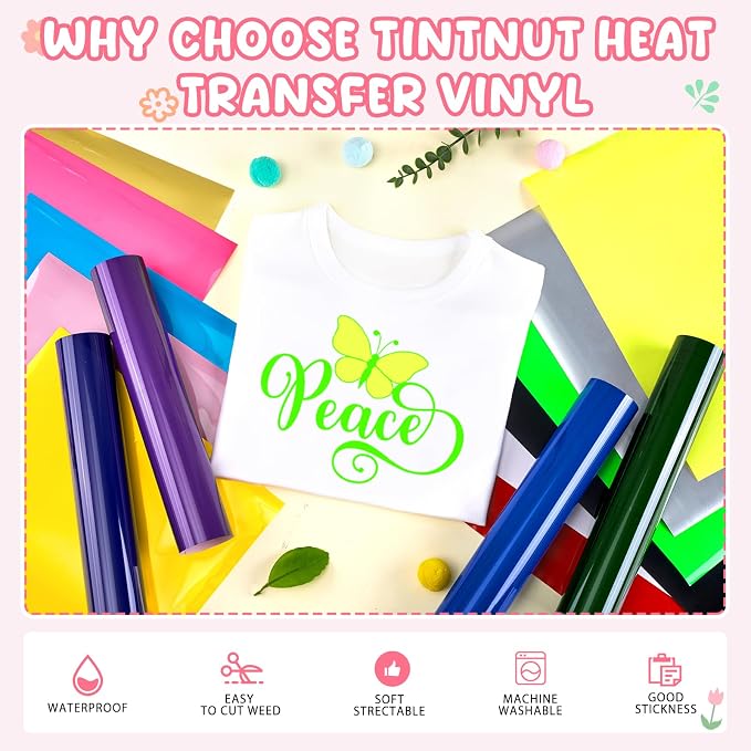 Tintnut Classic Color Heat Transfer Vinyl, 15 Sheets 12"x10" Iron on Vinyl | - Image 3