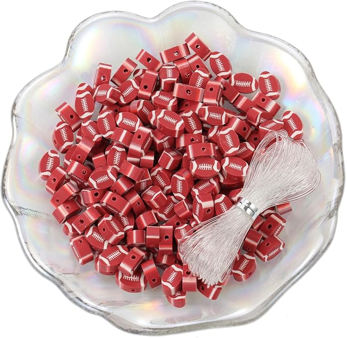100pcs Sports Polymer Clay Beads Rugby Ball Beads DIY Jewelry Making by LUBINGSHINE