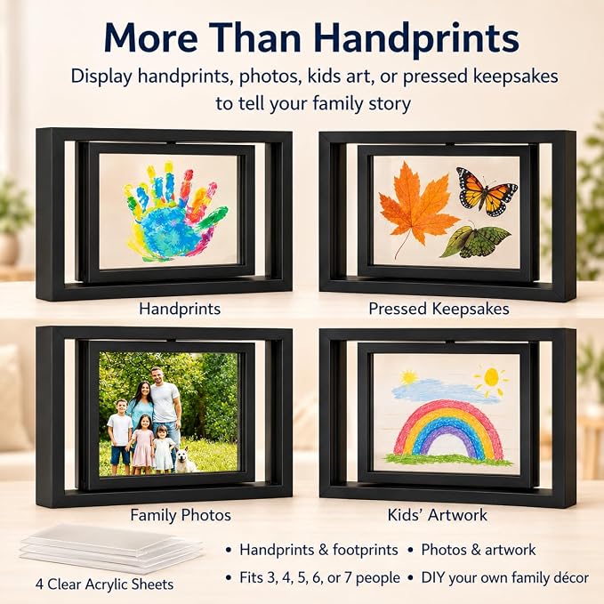 Family Handprint Frame Kit, Dual Rotating Photo & Handprint Display, DIY - Image 4