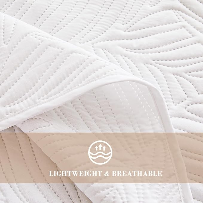 Exclusivo Mezcla Queen Quilt Bedding Set, Lightweight White Quilts Queen Full - Image 5