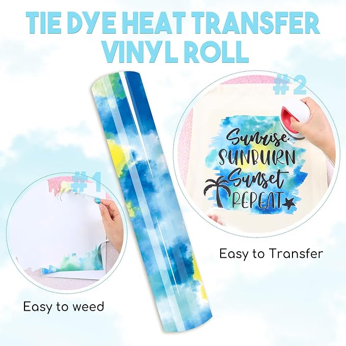 HTVSTD Blue Tie Dye HTV Heat Transfer Vinyl 12×8ft Iron on Vinyl | Vivid Color - Image 3