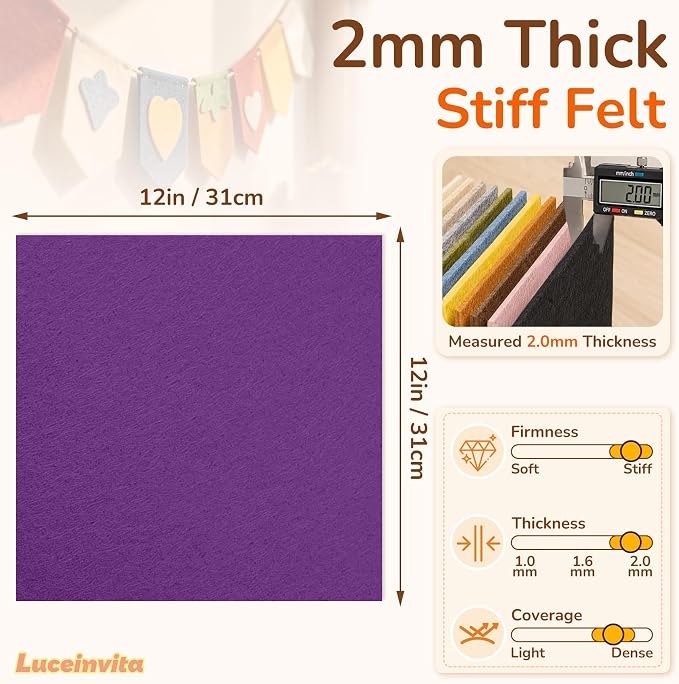 2mm Stiff Felt Sheets 12" X 12" | Thick Polyester Felt Material, DIY Craft - Image 3