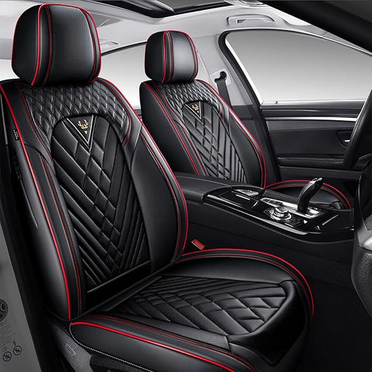 Seat Cover, Universal Leather Seat Covers for Cars, Front Auto Seat Cover, Wear-Resistant Car Seat Cushion, Waterproof Car Seat Protector Auto Vehicle Seat Cover(2 Seat,Black&Red)