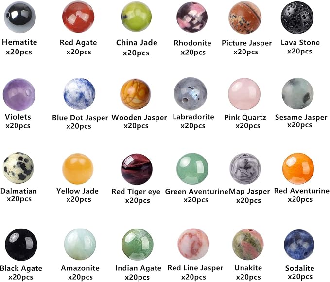 480pcs 8mm Natural Round Stone Beads Crystal Bracelet Jewelry Making Kit | - Image 2