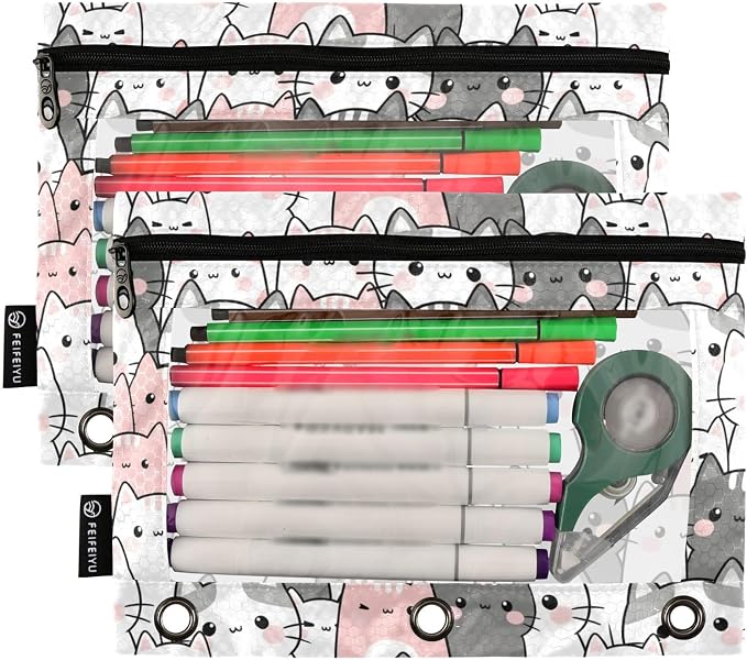 Cute Cats Kittens Pencil Pouch for 3 Ring Binder, 2 Pack Waterproof Pencil Bags - Image 2