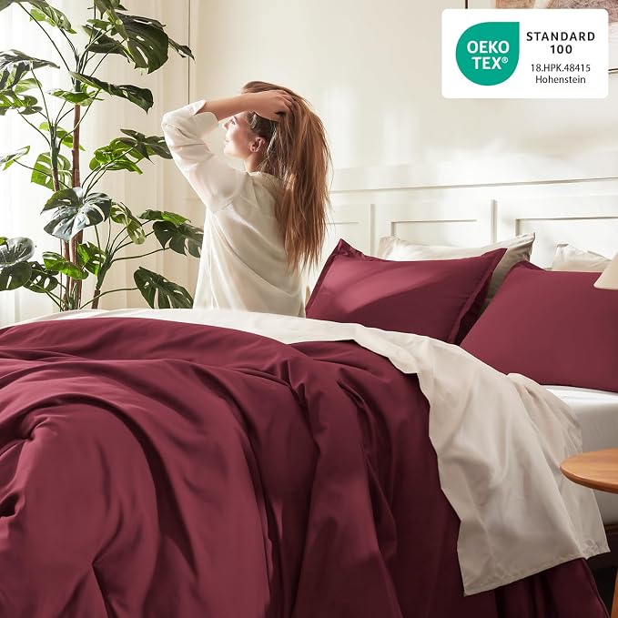 Litanika Burgundy Red Comforter Set California King Size, 3 Pieces Cal King - Image 4
