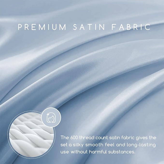MR&HM Satin Bed Sheets with Elastic Corner Straps, Queen Size Sheets Set - Image 2