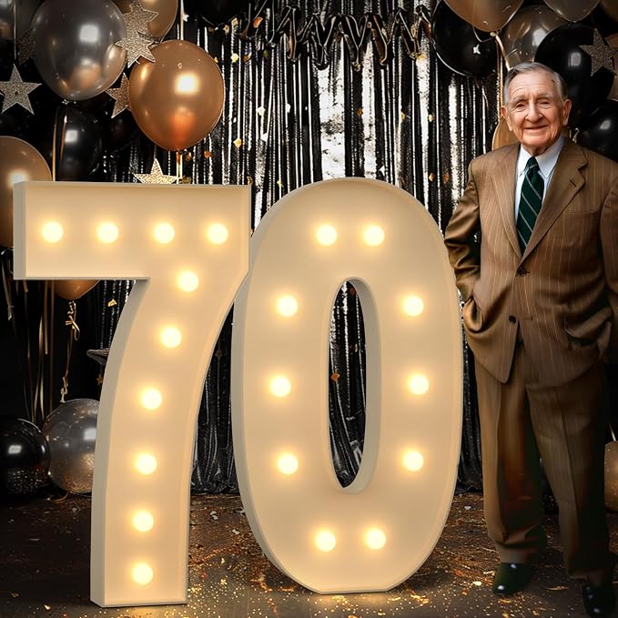imprsv 4FT Marquee Number 70 Light up Number 70th Birthday Decorations Large by Letsmakeitimpressive