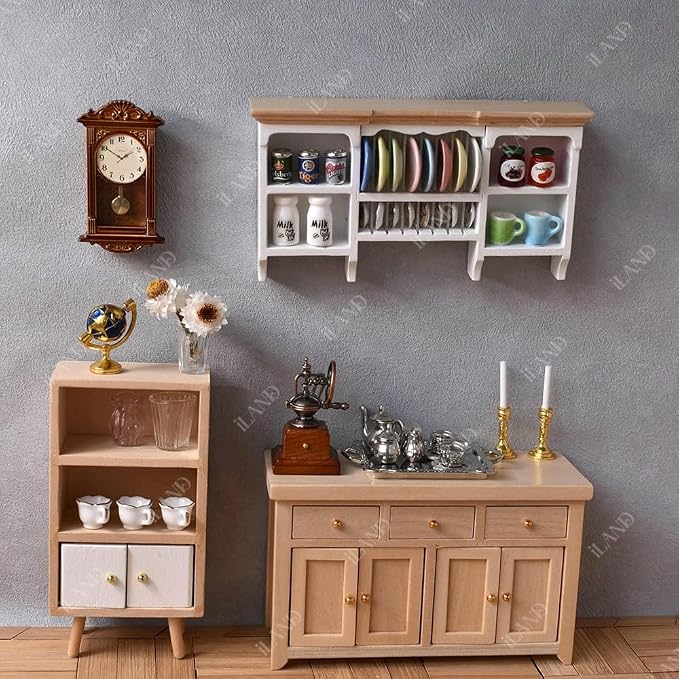 iLAND Miniature Dollhouse Accessories on 1:12 Scale, Grandfather Wall Clock and - Image 6