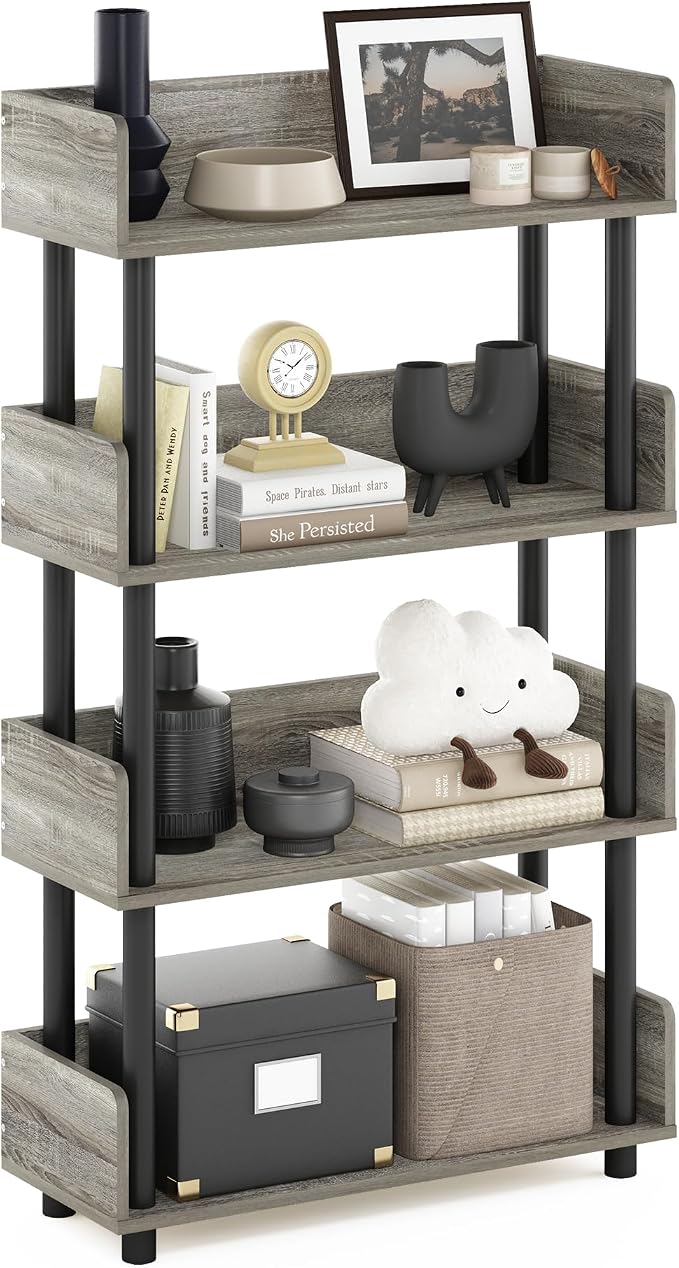 Furinno TURN-N-TUBE 4-Tier Display Shelf, Storage Shelves, Book Shelf, Open by Furinno-FitsYourSpaceFitsYourBudget