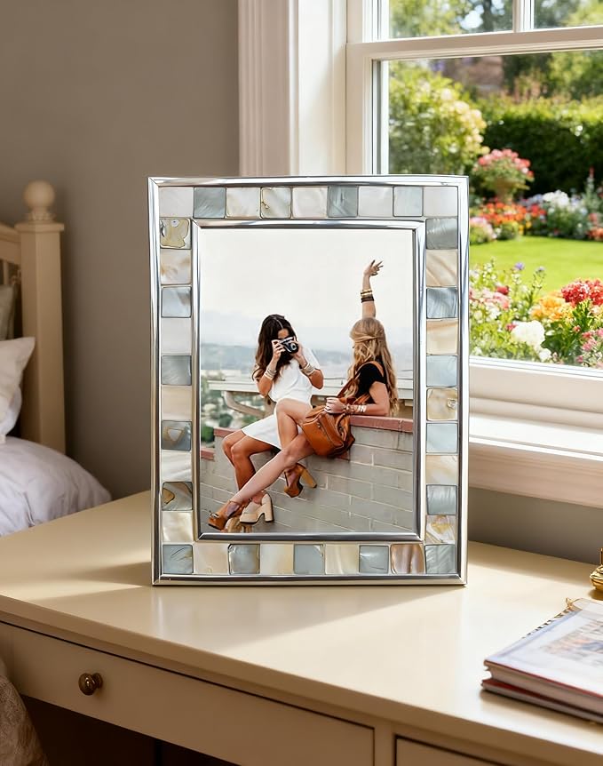Baby Picture Frame 3.5x5 Mother of Pearl 3 1/2 by 5 Silver Plate Photo Frame - Image 3