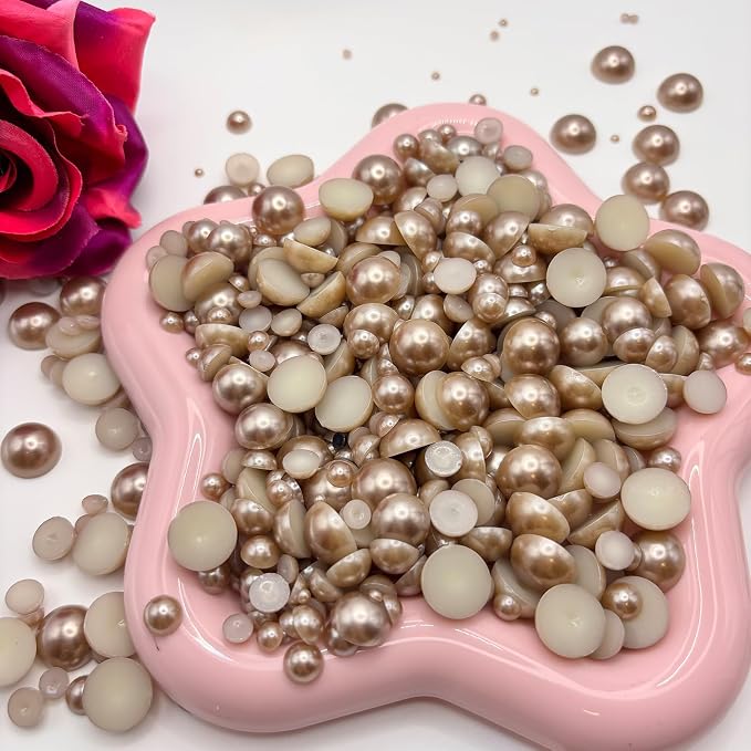 1500PCS 3-14mm Brown Flatback Pearls, 150g Half-Round ABS Pearls - Image 3