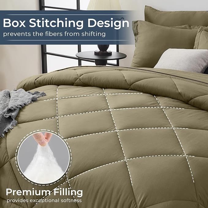HEVUMYI Olive Green Queen Comforter Set - Image 4