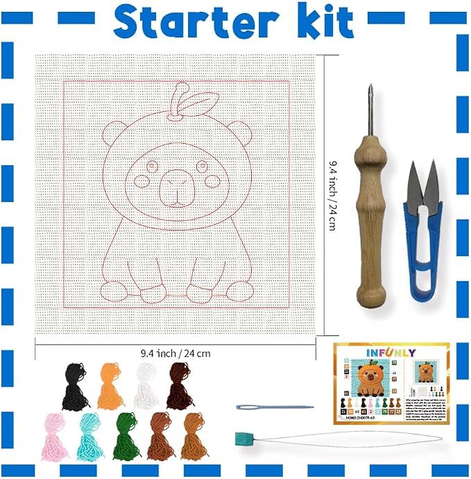 INFUNLY Orange Capybara Punch Needle Kit 9.4x9.4" DIY Punch Embroidery Kit - Image 2