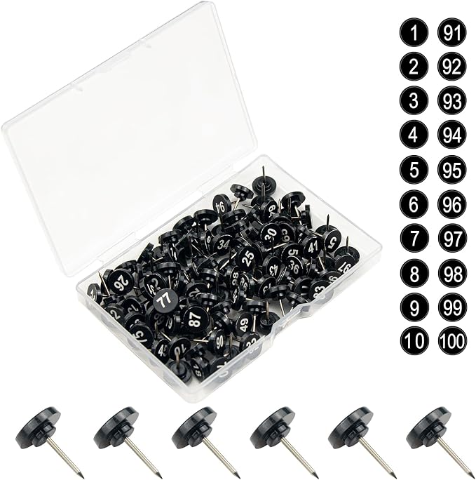 ELANE 100 Pcs Numbered Thumb Tacks by ELANE