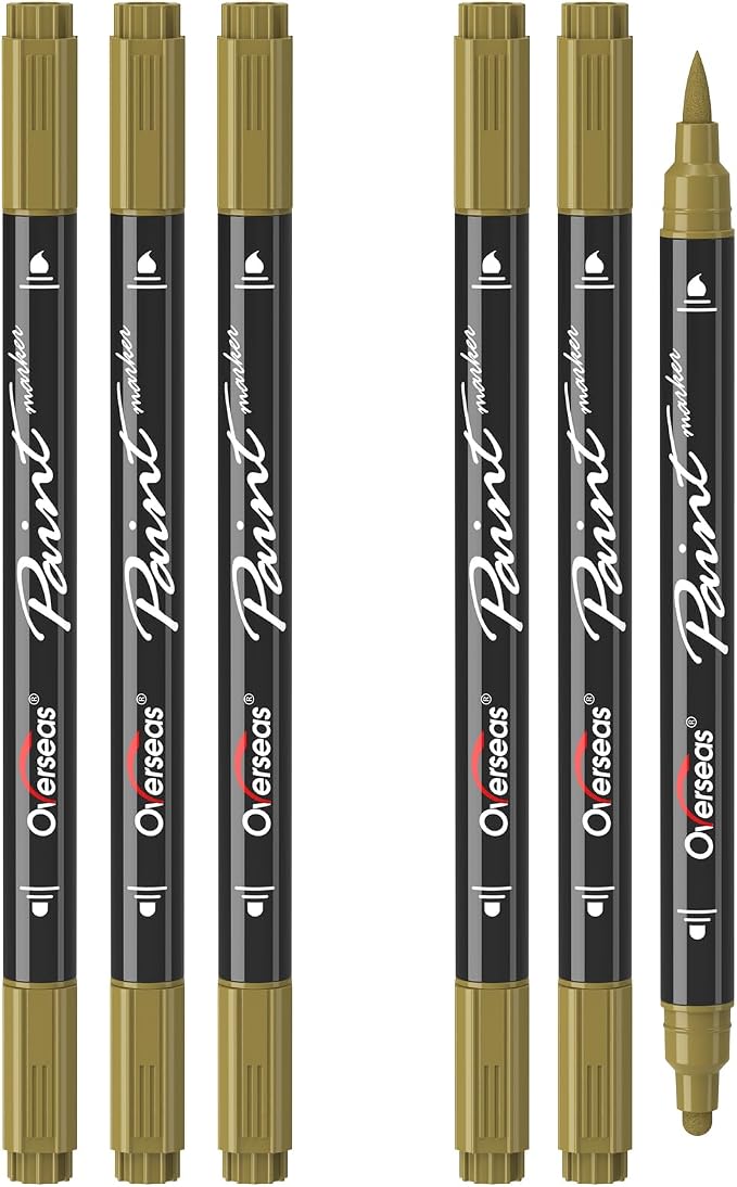 Overseas 6 Gold Acrylic Paint Markers, Dual Tip Paint Pens Acrylic Marker | Dot by Overseas