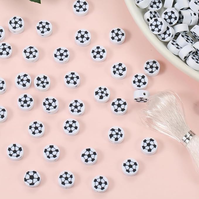 100pcs Sports Polymer Clay Beads Football Beads DIY Jewelry Making - Image 5