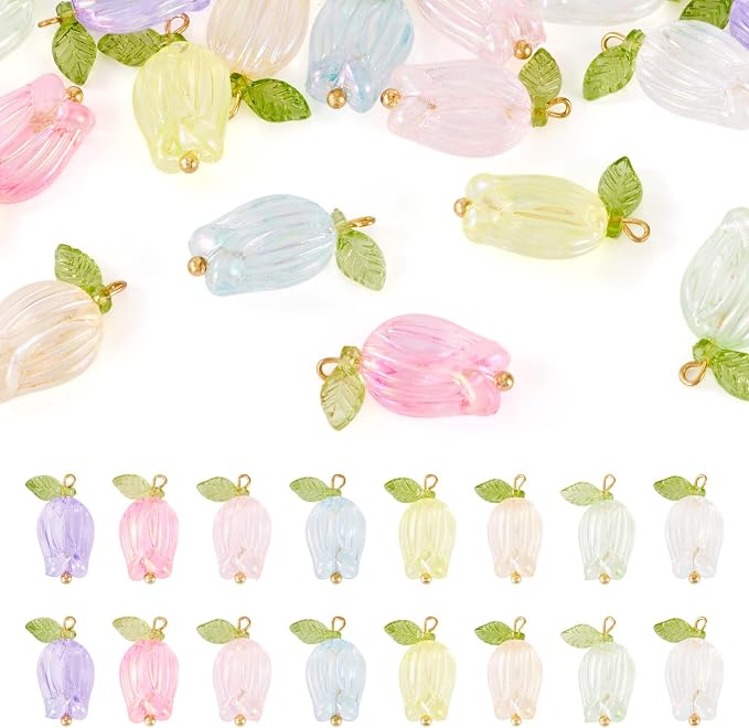 FASHEWELRY 16Pcs Glass Tulip Flower Charms Colorful Tulip by FASHEWELRY