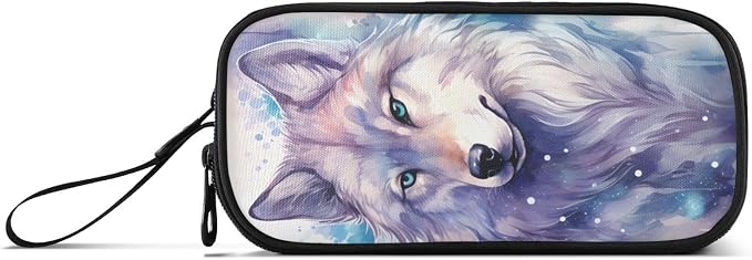 Wolf Watercolor Pencil Case Box Boys Girls Large Pencil Pouch Zipper - Image 6