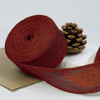 Burgundy Burlap Ribbon 1-1/2 inch X 10 Yard Dark Red Wired Ribbon | Natural - Image 3
