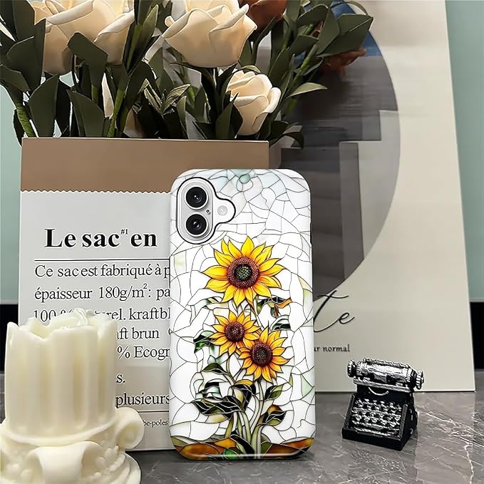 ZHEGAILIAN Case for iPhone 16 Plus, Sunflower Faux Stained Glass Effect Durable - Image 7