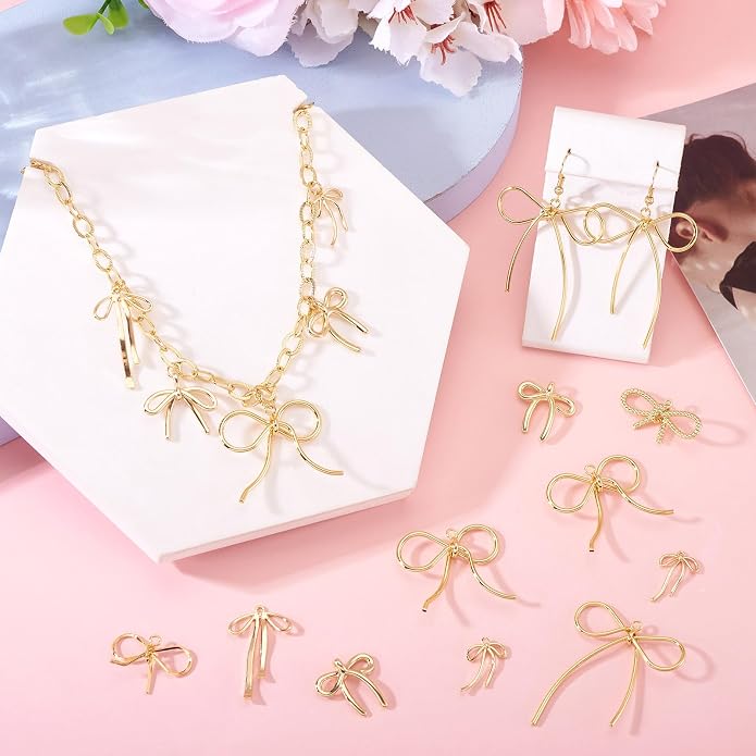 FASHEWELRY Alloy Bowknot Charms Links Golden Bow Tie Connector Charms Metal Bow - Image 2