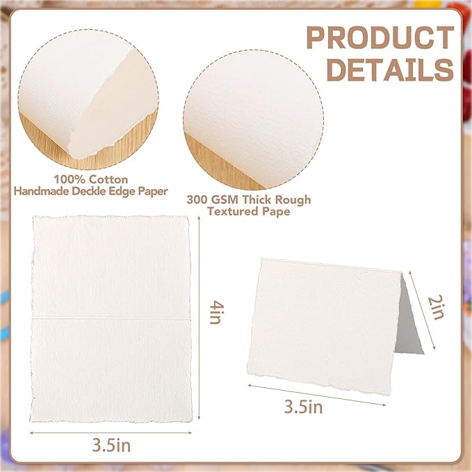 25 Sheets Watercolor Paper 3.5 x 2, 300 GSM Deckled Edge Paper Rough/Textured - Image 2