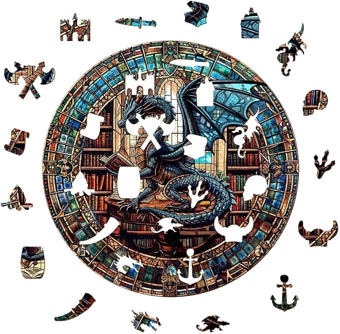 Wooden Puzzles Adults, Dragon Library Puzzle 505 Pieces, Unique Animal Shaped - Image 8