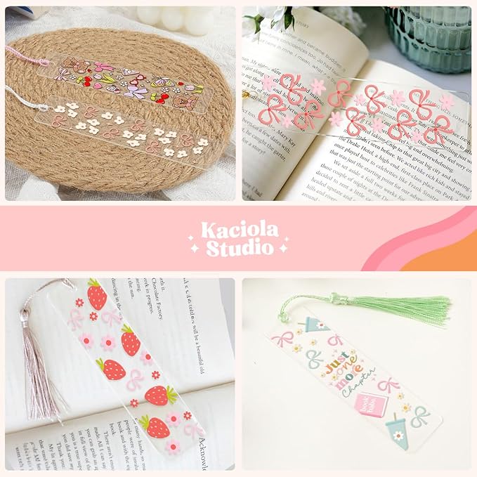 Kaciola 36 Sheets Pink Bow Theme UV DTF Bookmark Wraps, Acrylic Bookmark Blanks - Image 6