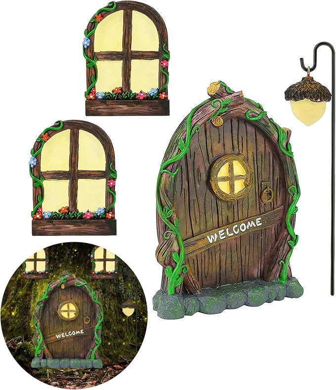 Miniature Fairy Garden Accessories: Glow in The Dark Fairy Door and Windows by Jauay