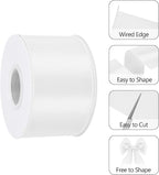 White 2.5 Inch Continuous 25 Yards Satin Wired Ribbon - Image 3