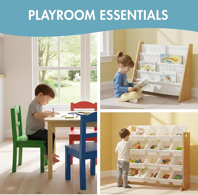 Humble Crew Kids Wooden Table and 4 Chairs Set, Natural/Primary - Image 7